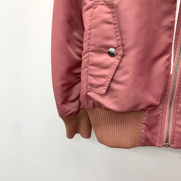 Miu Miu Pink Long-Sleeved Bomber Jacket W/ White Attached Hoodie & Zipper Closur - Picture 7 of 8